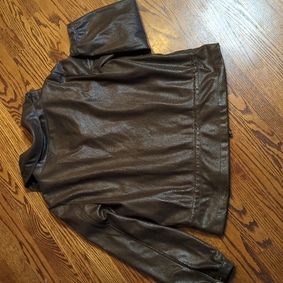 Ruby Rd. Brown faux leather textured cinch waist chic fall Bomber jacket. Sz 14 - Picture 6 of 8